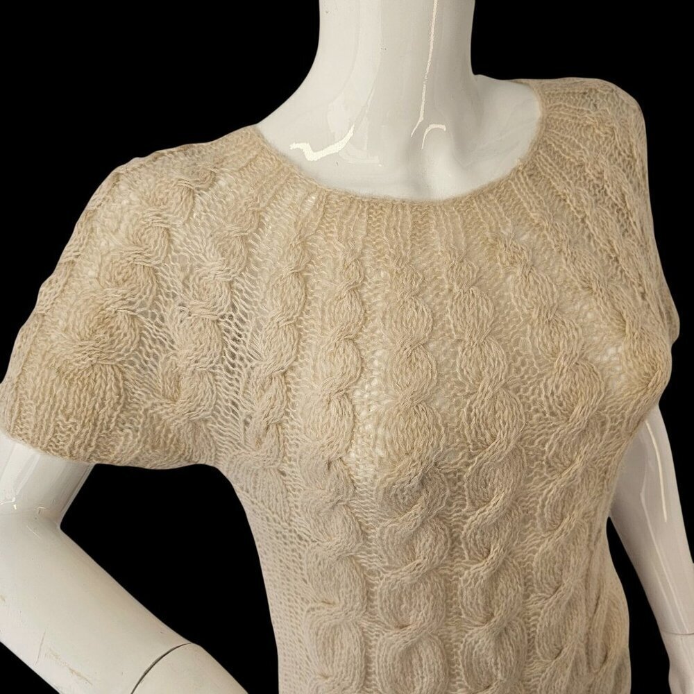 Kensie Mohair Blend Cable Knit Sweater Womens Sz M Cream Tunic Short Sleeve